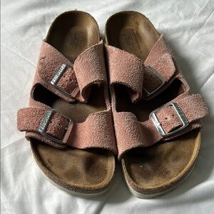 Birkenstock Pink Double-Strap Sandals with Cork Footbed